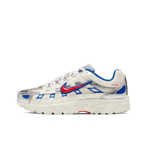 Nike P-6000 premium sneaker, white with blue accents and red swoosh