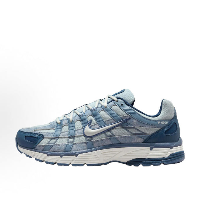 Light blue Nike P-6000 running shoe with lace-up and Swoosh logo