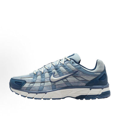Light blue Nike P-6000 running shoe with lace-up and Swoosh logo