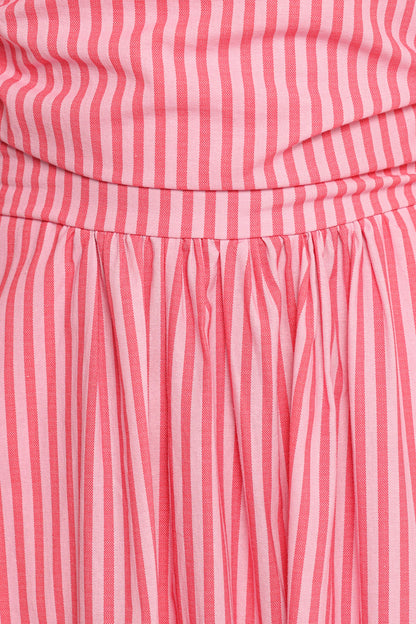 Chlo Puff Sleeve Midi Dress - Red Stripe