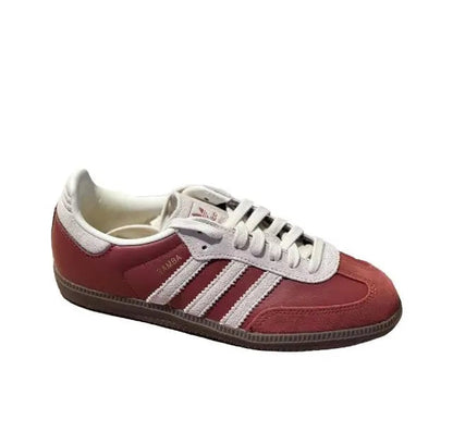 Adidas Samba OG low-top sneaker in burgundy with white laces and side 3-Stripes