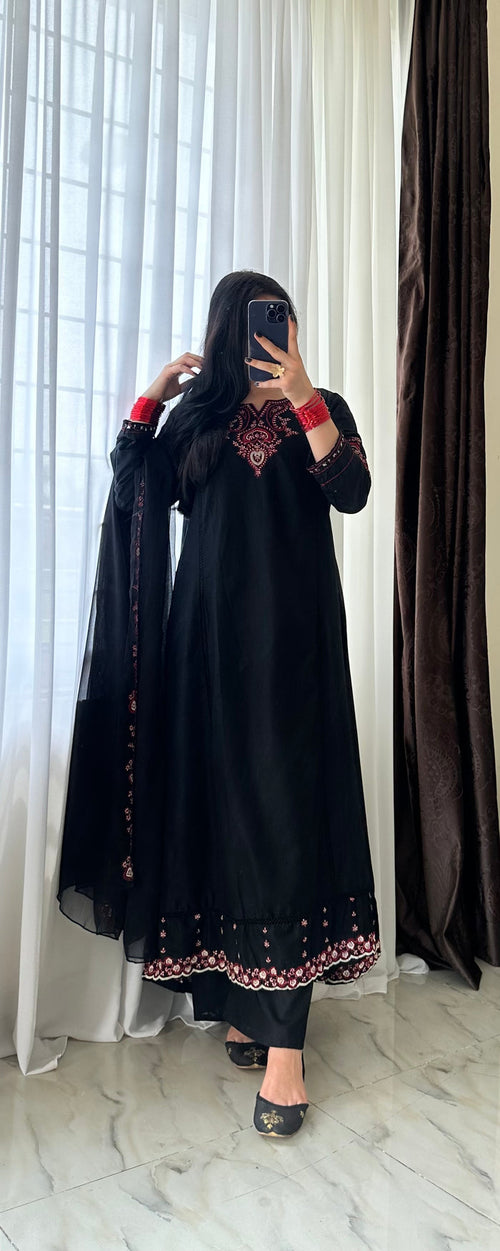 Siyah | Long Frock 3PC D-696