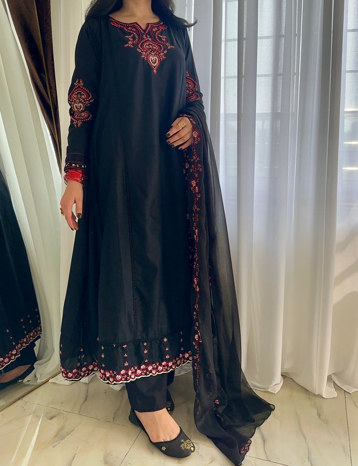 Siyah | Long Frock 3PC D-696
