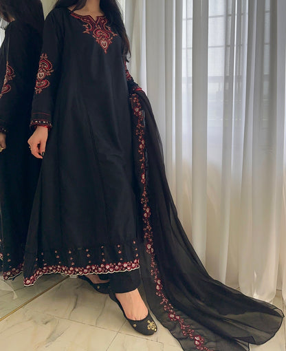 Siyah | Long Frock 3PC D-696