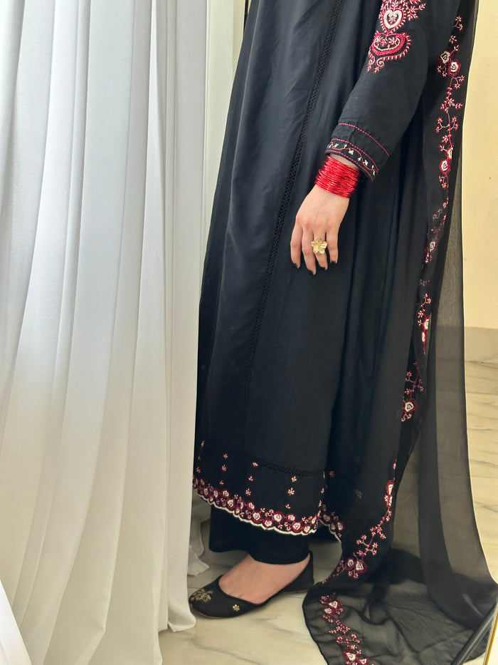 Siyah | Long Frock 3PC D-696