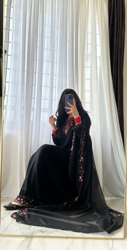 Siyah | Long Frock 3PC D-696