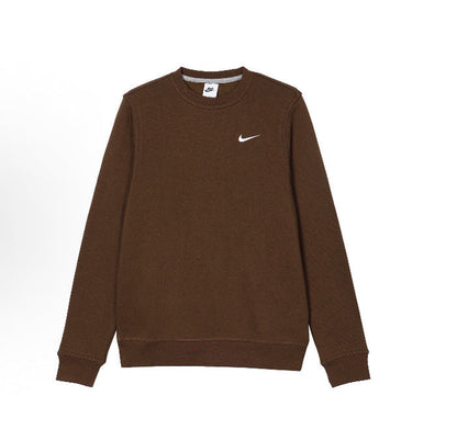 Nike crewneck fleece sweatshirt, brown with white Nike swoosh on chest