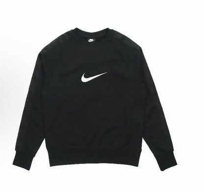 Black crewneck sweatshirt with white Nike swoosh logo