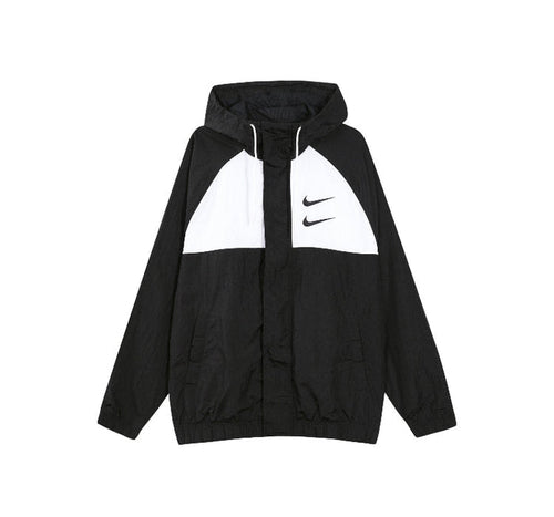 Nike hooded windbreaker jacket, black with white panel and zip front