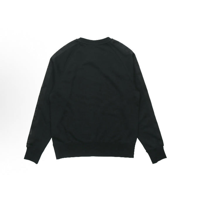 Black crewneck sweatshirt, back view with long sleeves