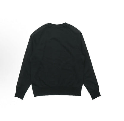 Black crewneck sweatshirt, back view with long sleeves