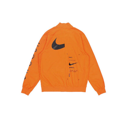 Orange Nike windbreaker jacket with black Swoosh and back logo print