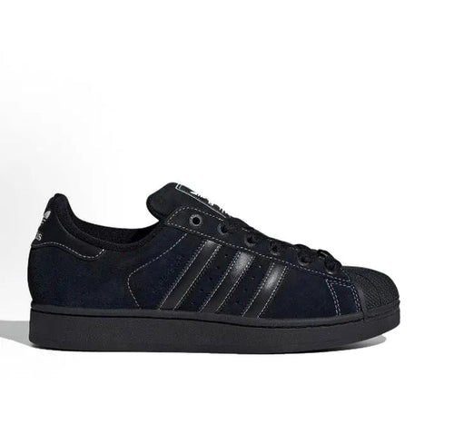 Adidas Superstar II low-top sneakers in dark color, suede-like upper, lace-up design