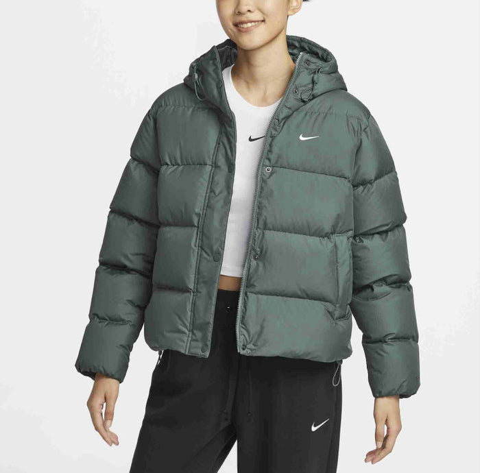 Nike Therma-FIT puffer jacket, dark green, hooded full-zip, side logo