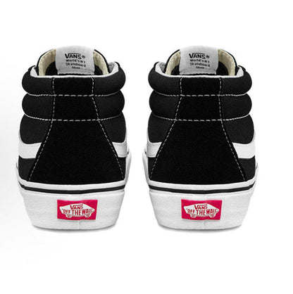 Vans Sk8-Mid sneakers, black uppers with white heel stripe and logo tab